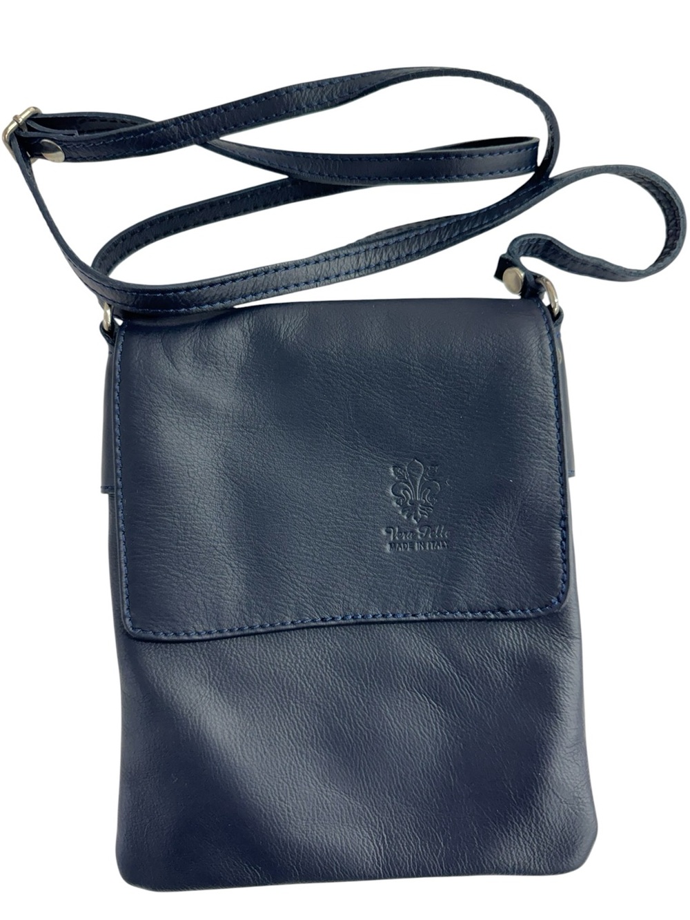 Vera Pelle Navy Leather Messenger Crossbody